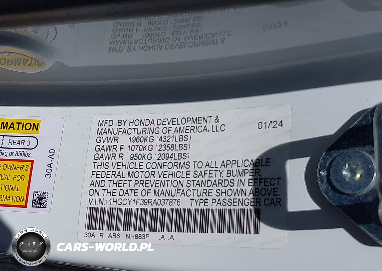 2024 Honda Accord Ex VIN:1HGCY1F39RA037876 - 9