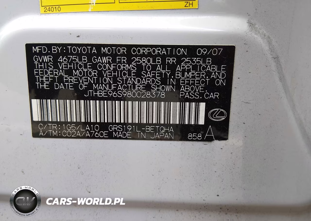 2008 Lexus Gs 350 VIN:JTHBE96S980028378 - 9