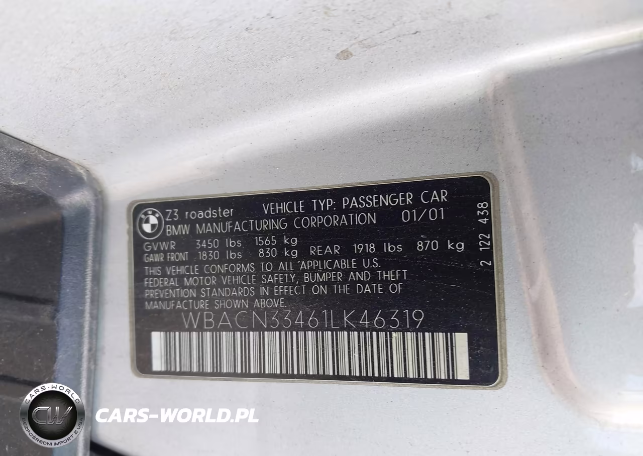 2001 BMW Z3 2.5I VIN:WBACN33461LK46319 - 9