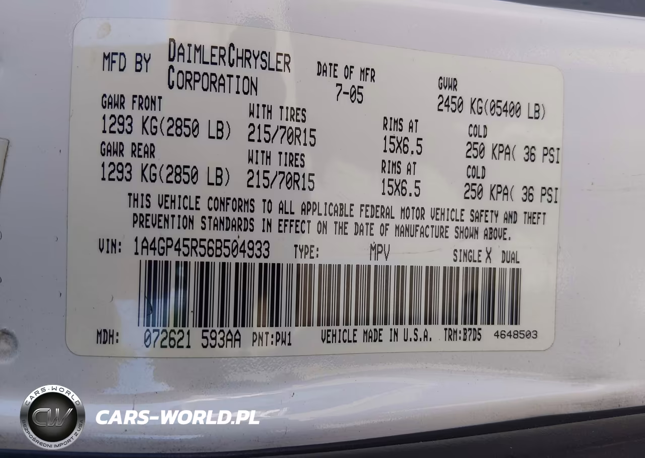 2006 Chrysler Town & Country VIN:1A4GP45R56B504933 - 9