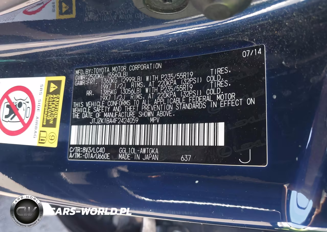 2015 Lexus Rx 350 VIN:JTJZK1BA4F2424059 - 9