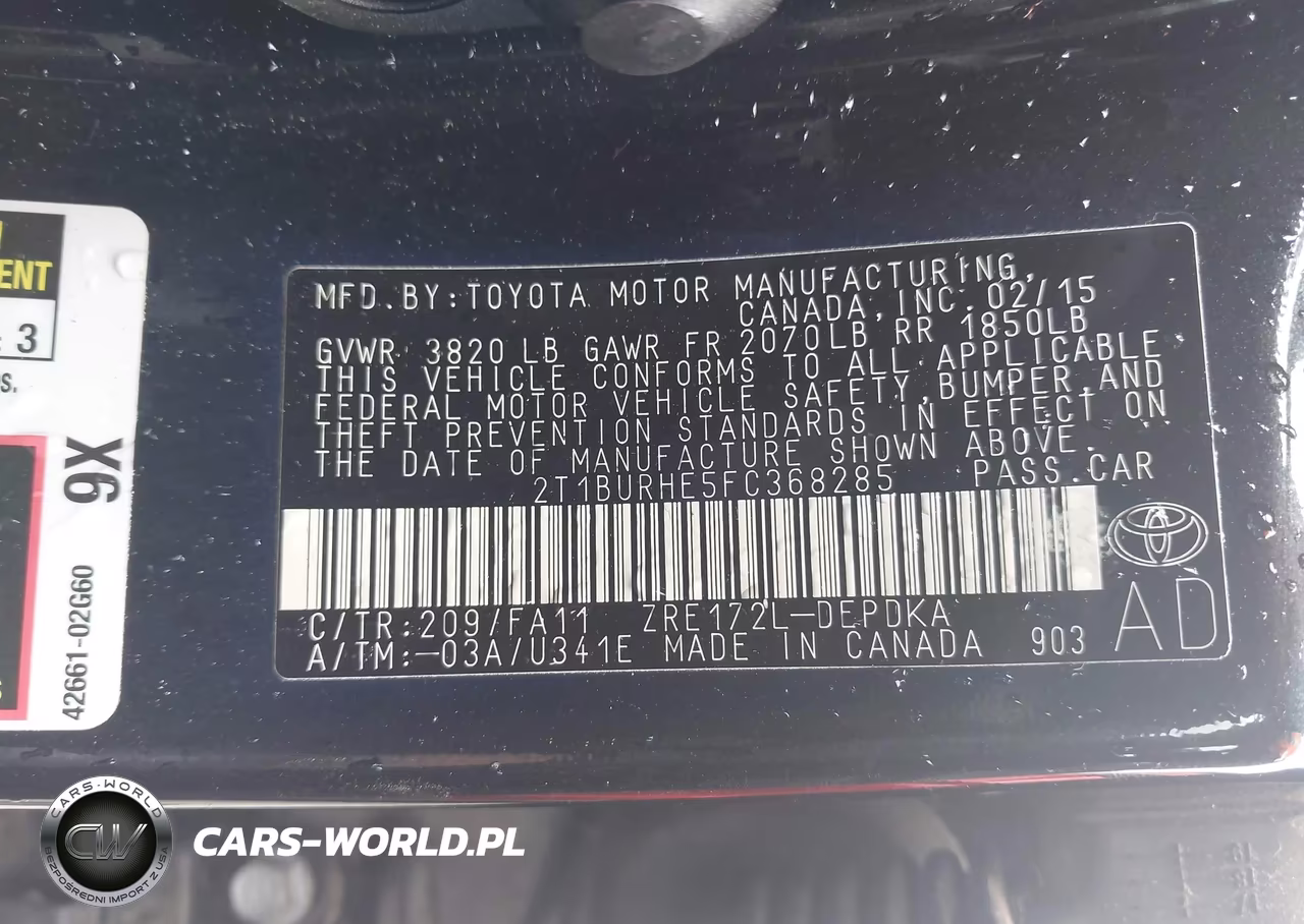 2015 Toyota Corolla L VIN:2T1BURHE5FC368285 - 9
