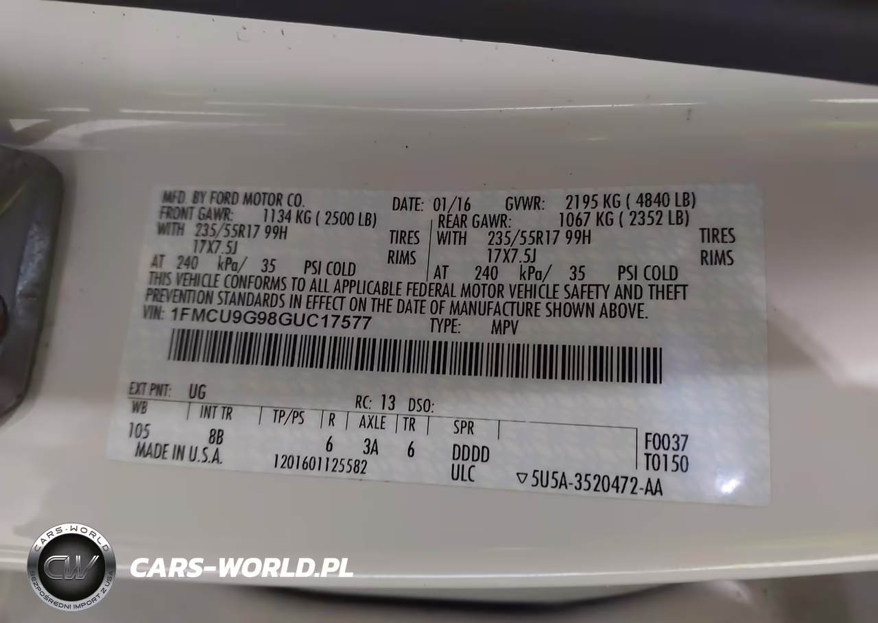 2016 Ford Escape Se VIN:1FMCU9G98GUC17577 - 9
