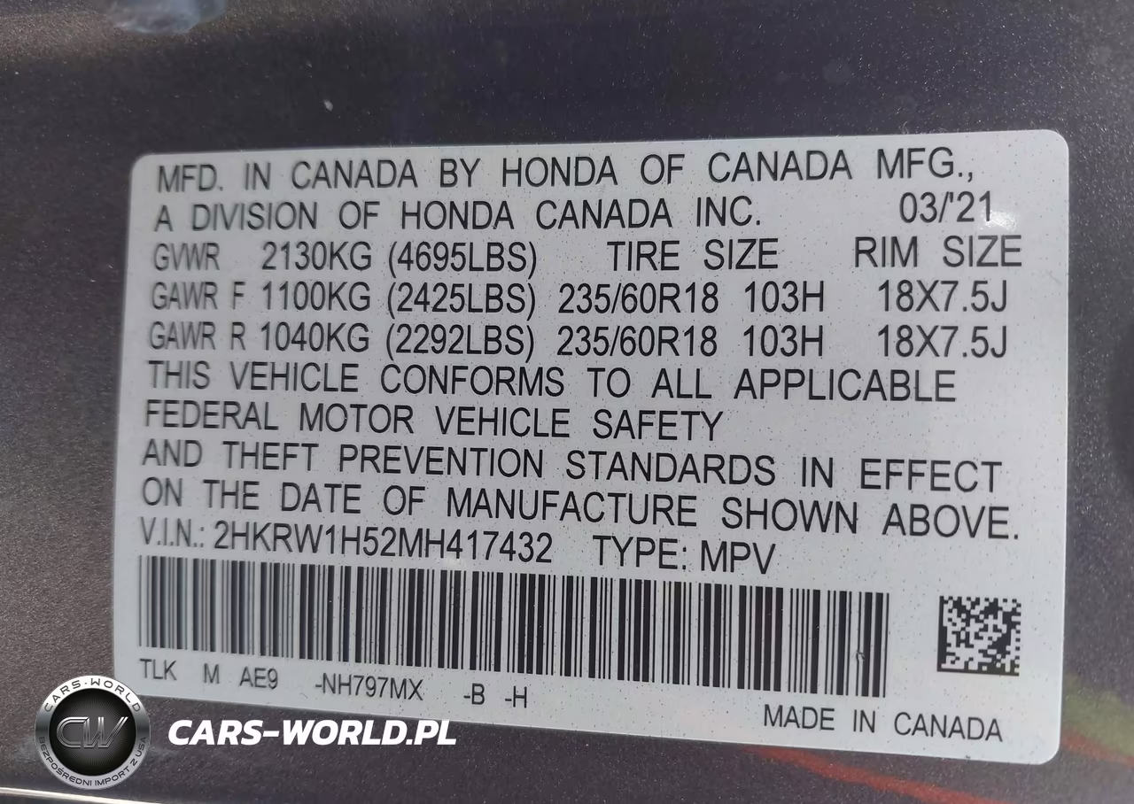 2021 Honda Cr-V 2Wd Ex VIN:2HKRW1H52MH417432 - 9