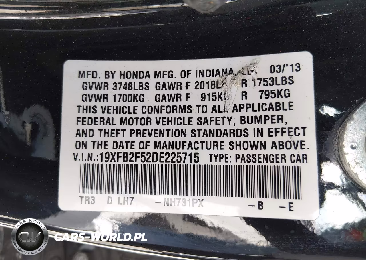 2013 Honda Civic Lx VIN:19XFB2F52DE225715 - 9