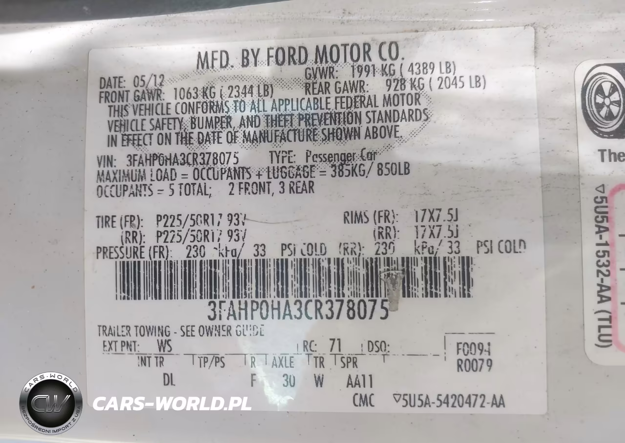 2012 Ford Fusion Se VIN:3FAHP0HA3CR378075 - 9