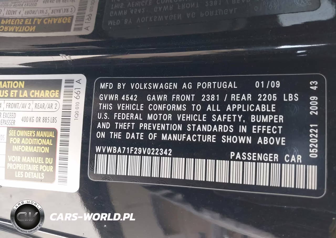 2009 Volkswagen Eos Komfort VIN:WVWBA71F29V022342 - 9