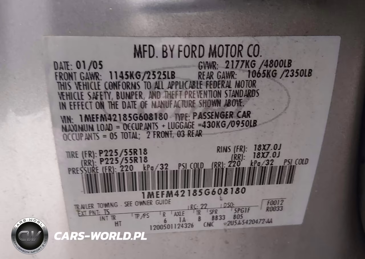 2005 Mercury Montego Premier VIN:1MEFM42185G608180 - 9