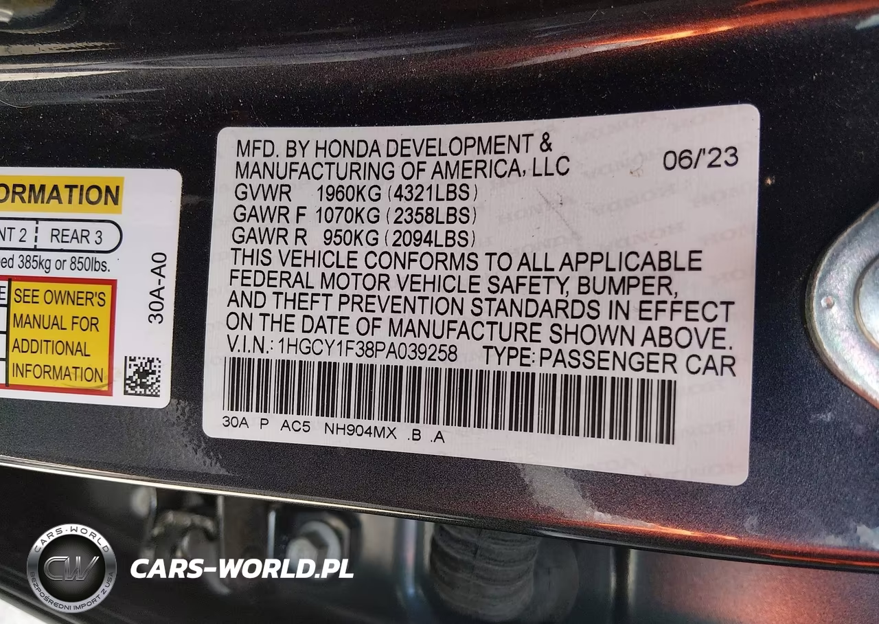 2023 Honda Accord Ex VIN:1HGCY1F38PA039258 - 9