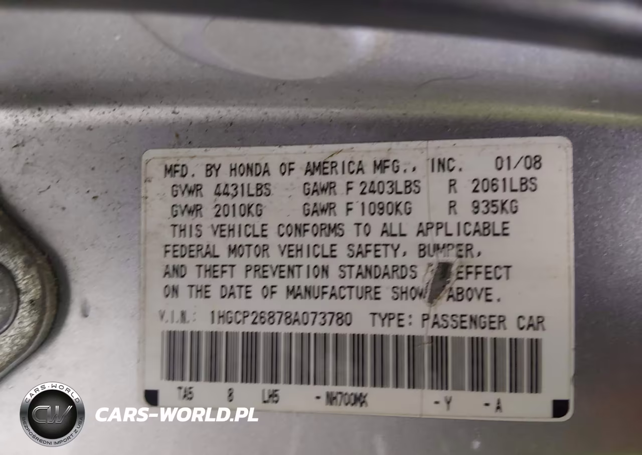 2008 Honda Accord 2.4 Ex-L VIN:1HGCP26878A073780 - 9