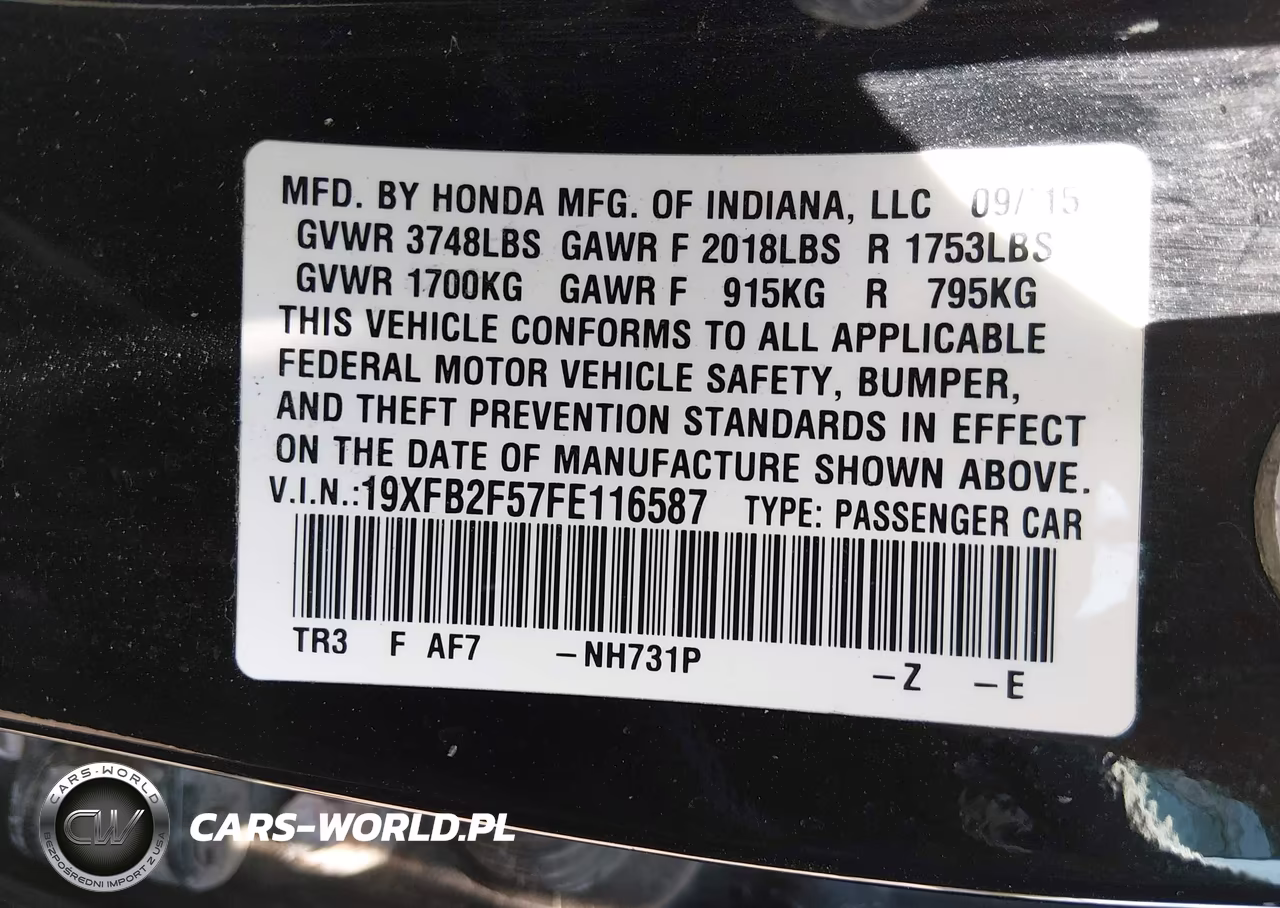 2015 Honda Civic Lx VIN:19XFB2F57FE116587 - 9