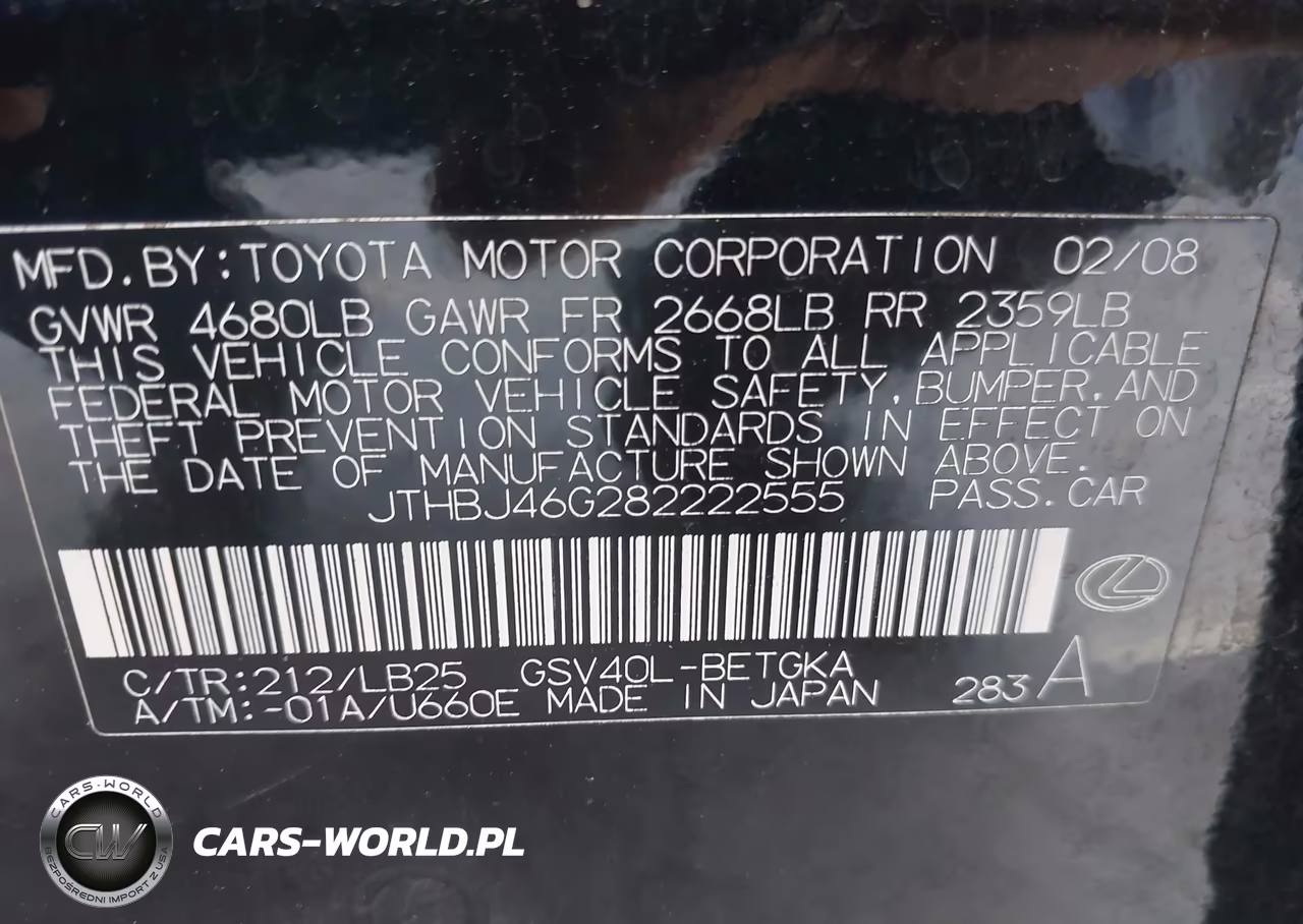 2008 Lexus Es 350 VIN:JTHBJ46G282222555 - 9