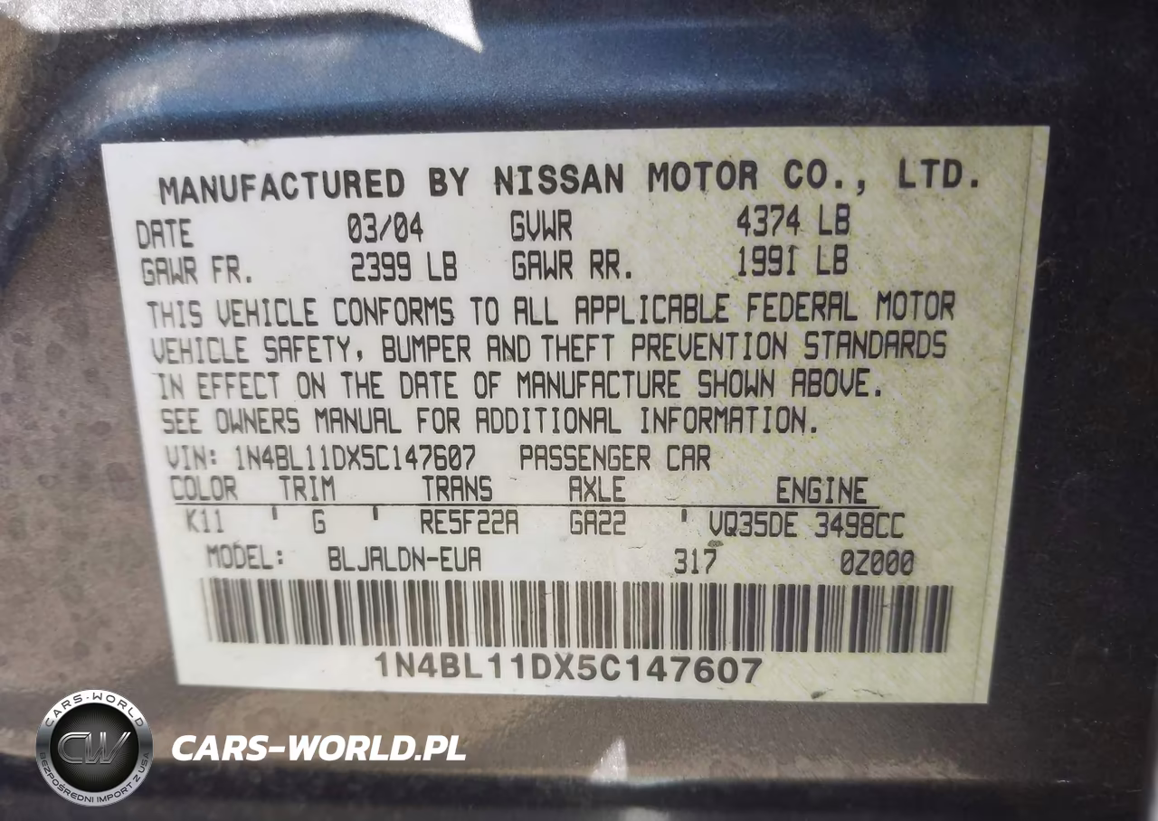 2005 Nissan Altima 3.5 Sl VIN:1N4BL11DX5C147607 - 9