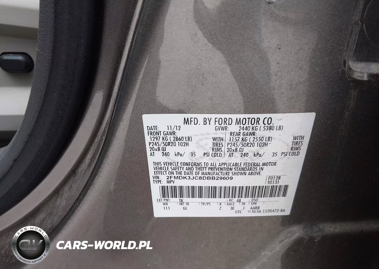 FORD EDGE SEL VIN:2FMDK3JC8DBB29609 - 9