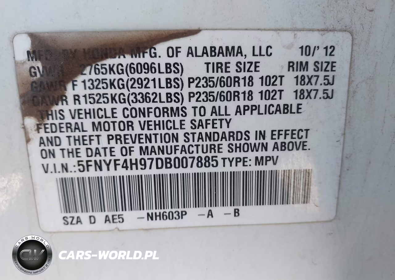 2013 Honda Pilot Touring VIN:5FNYF4H97DB007885 - 9