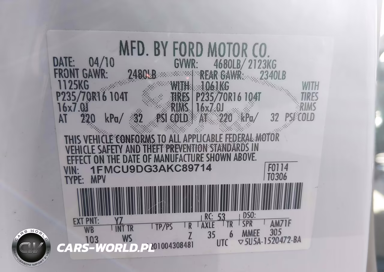 2010 Ford Escape Xlt VIN:1FMCU9DG3AKC89714 - 9