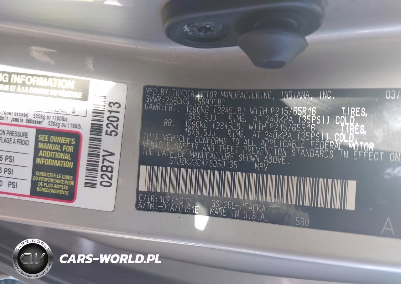2007 Toyota Sienna Le VIN:5TDZK23C47S050135 - 9