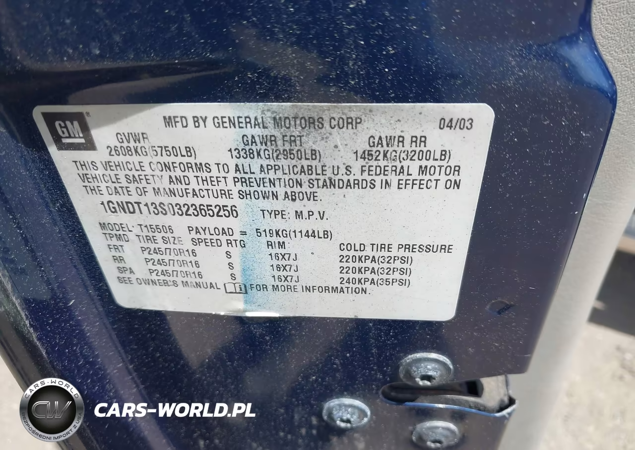2003 Chevrolet Trailblazer Ls VIN:1GNDT13S032365256 - 9