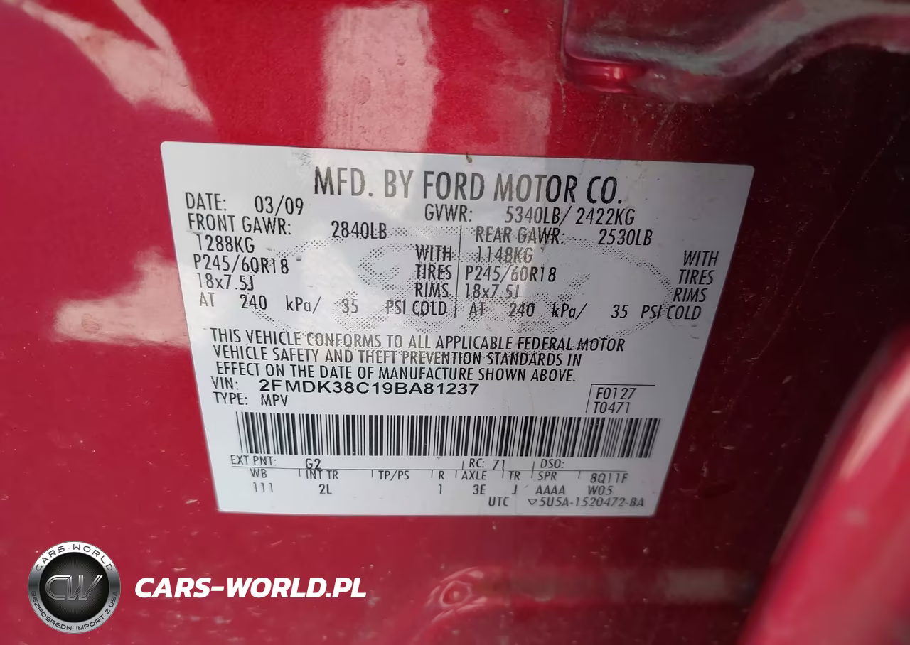 2009 Ford Edge Sel VIN:2FMDK38C19BA81237 - 9