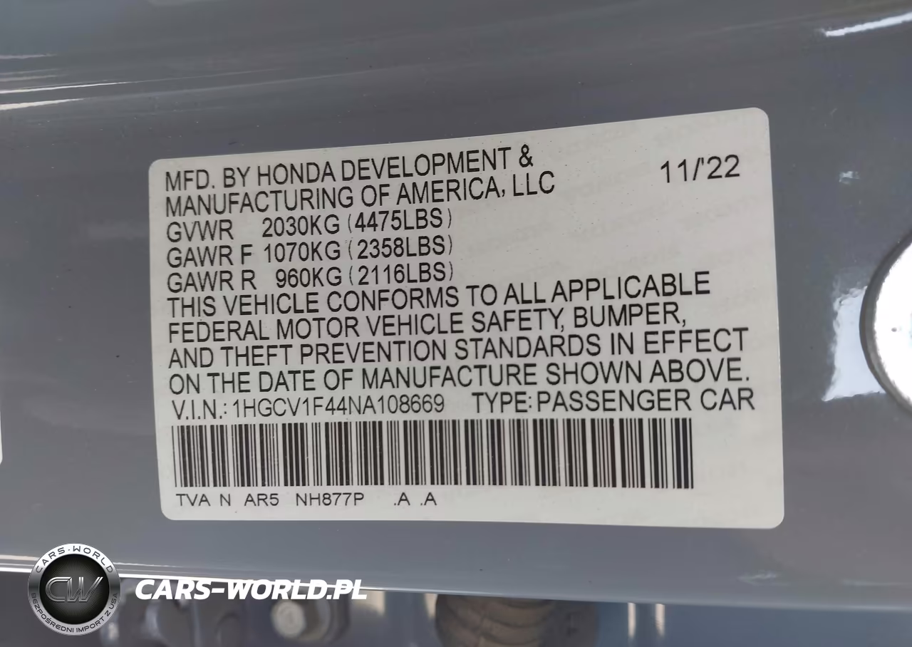2022 Honda Accord Sport Special Edition VIN:1HGCV1F44NA108669 - 9