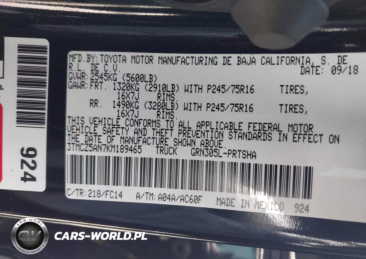 2019 Toyota Tacoma Sr5 V6 VIN:3TMCZ5AN7KM189465 - 9