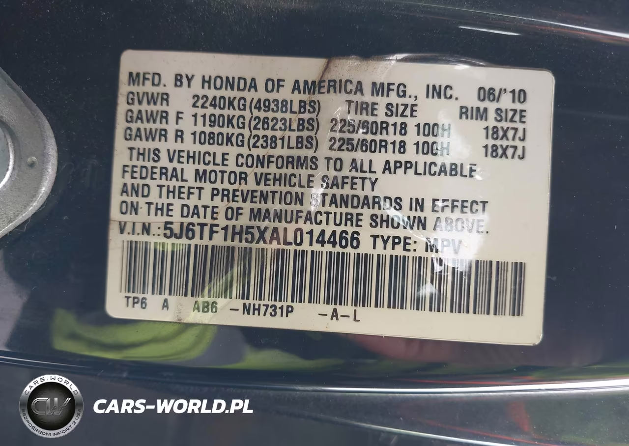 2010 Honda Accord Crosstour Ex-L VIN:5J6TF1H5XAL014466 - 9