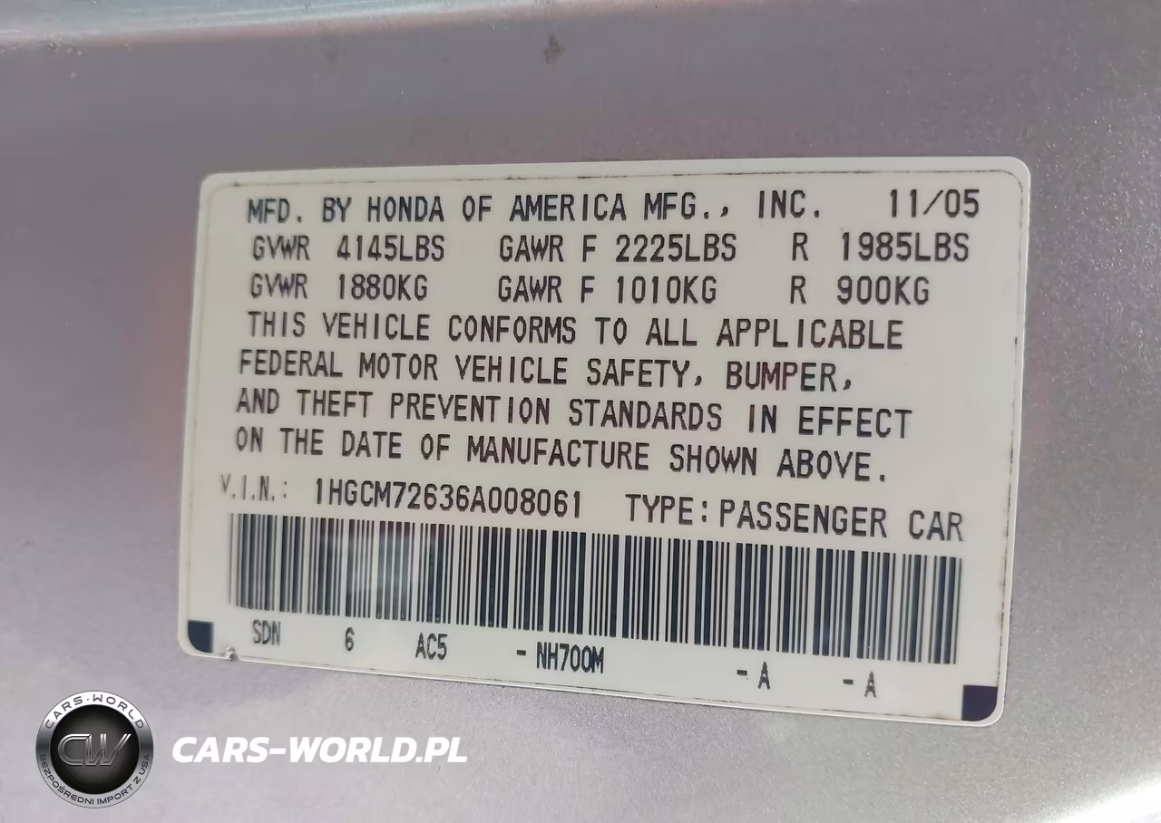 2006 Honda Accord 2.4 Ex VIN:1HGCM72636A008061 - 9