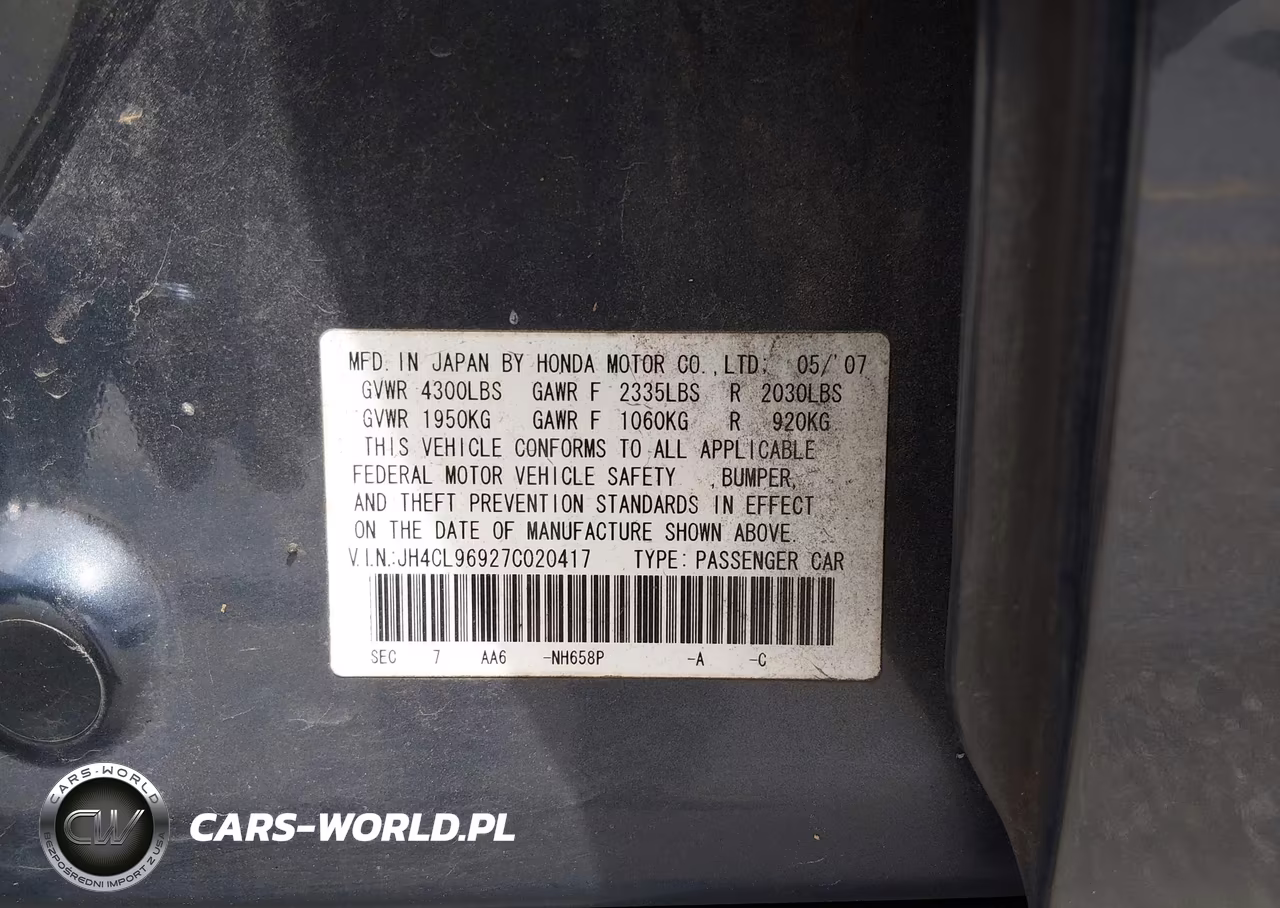 2007 Acura Tsx VIN:JH4CL96927C020417 - 9