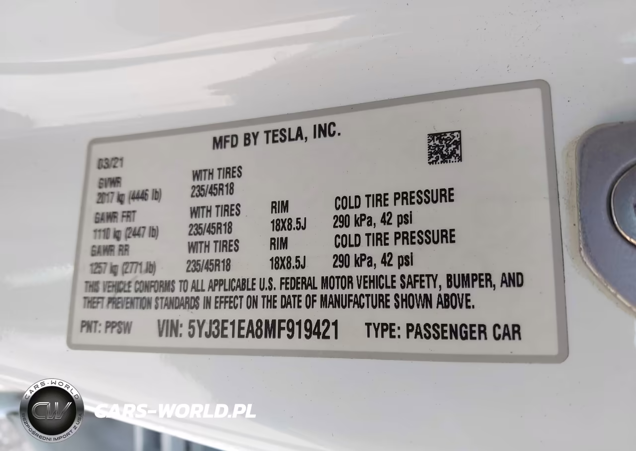 2021 Tesla Model 3 Standard Range Plus Rear-Wheel Drive VIN:5YJ3E1EA8MF919421 - 9