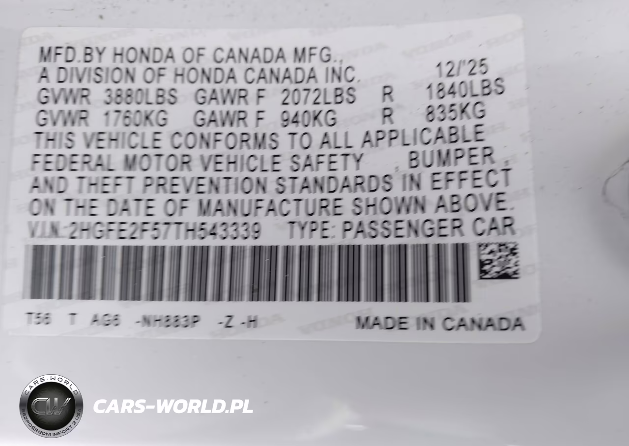 2026 Honda Civic Sport VIN:2HGFE2F57TH543339 - 9