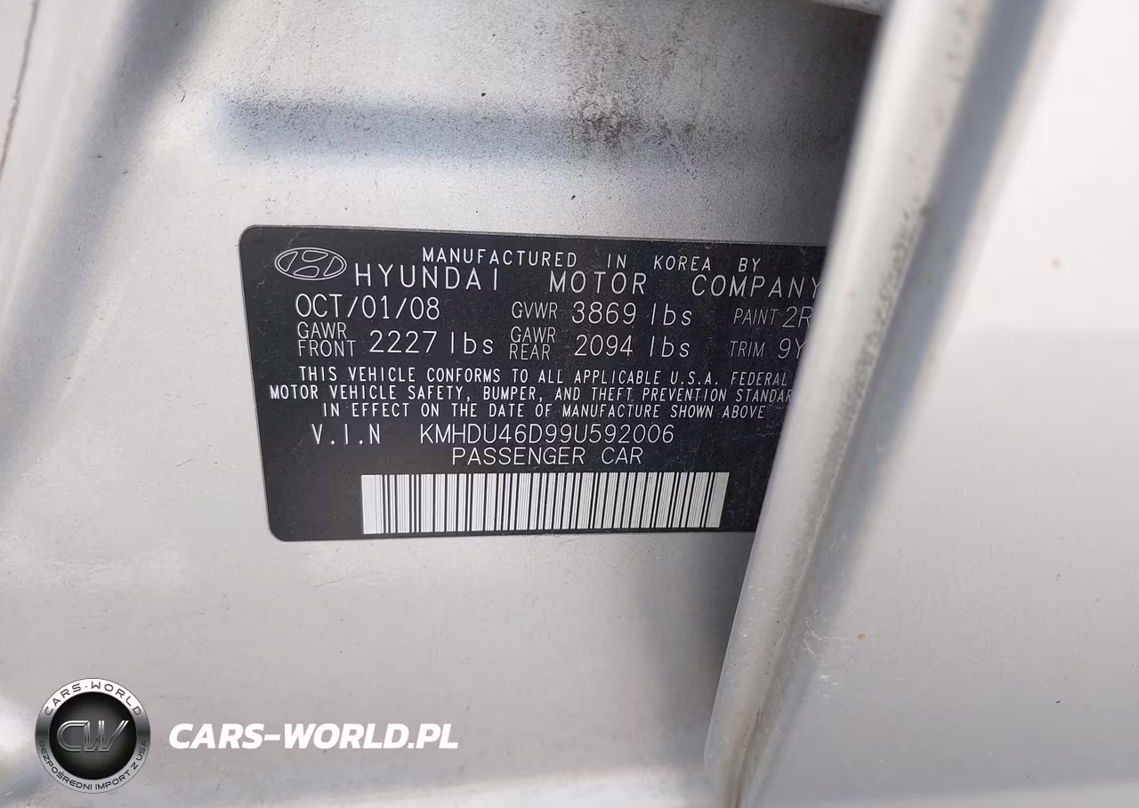 2009 Hyundai Elantra Gls VIN:KMHDU46D99U592006 - 9