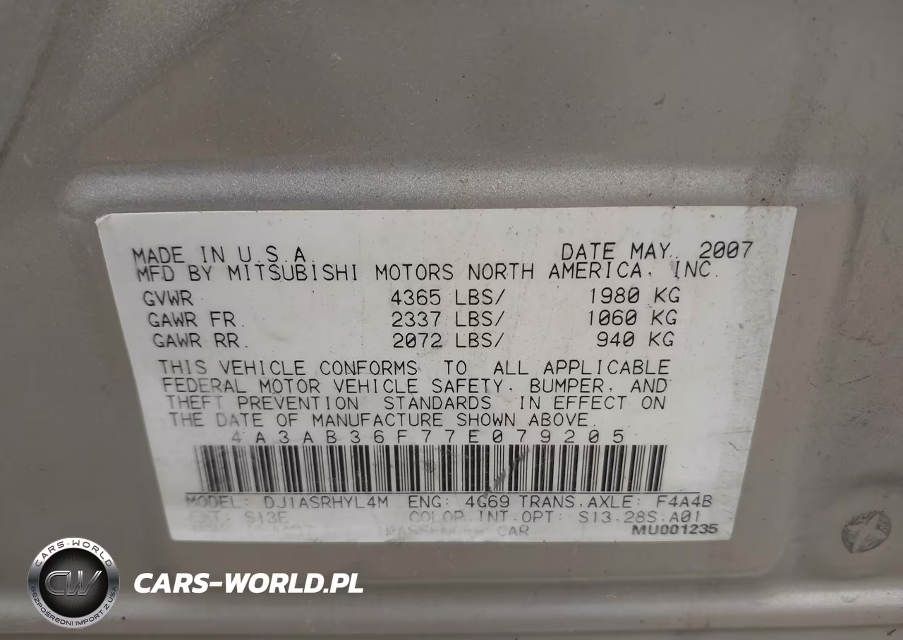 2007 Mitsubishi Galant Es-Se VIN:4A3AB36F77E079205 - 9