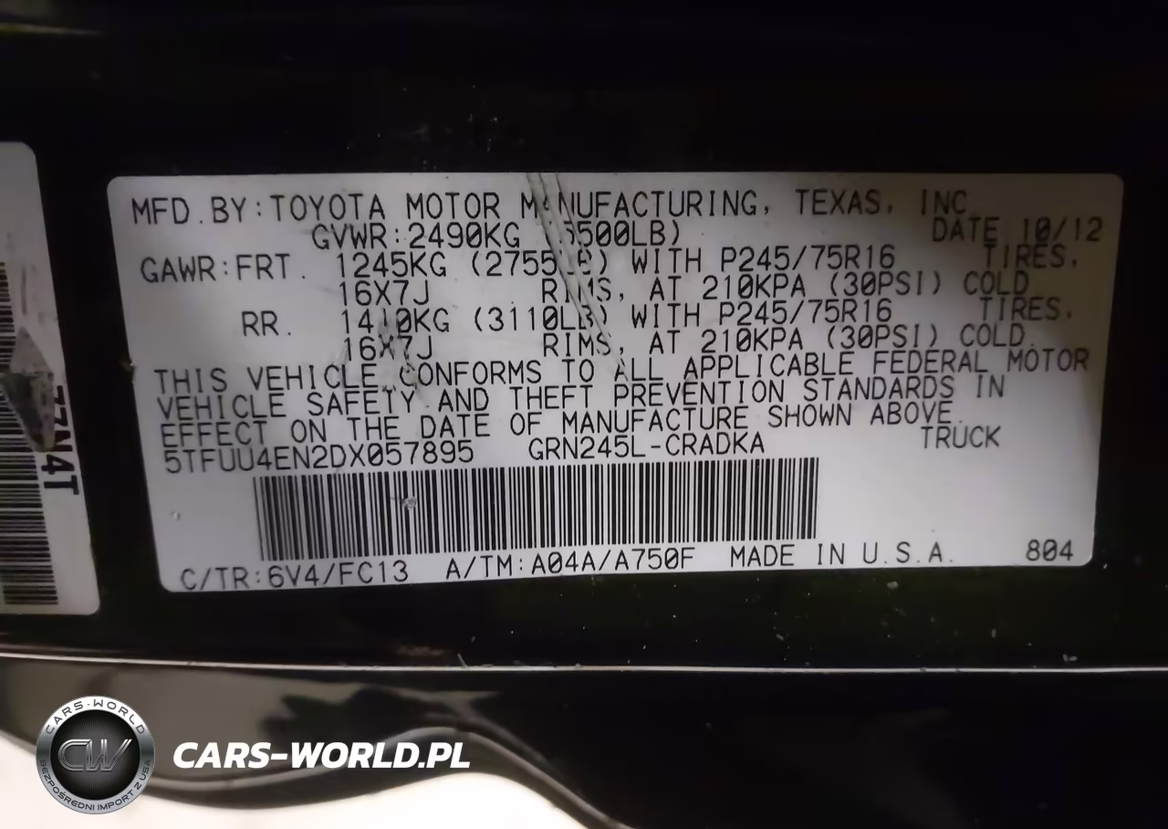 2013 Toyota Tacoma Base V6 VIN:5TFUU4EN2DX057895 - 9