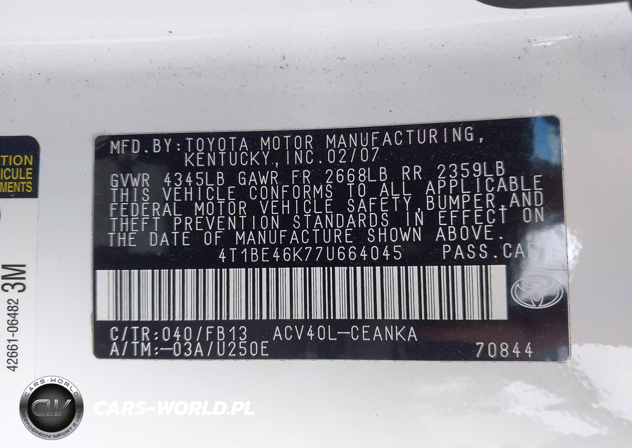 2007 Toyota Camry Le VIN:4T1BE46K77U664045 - 9