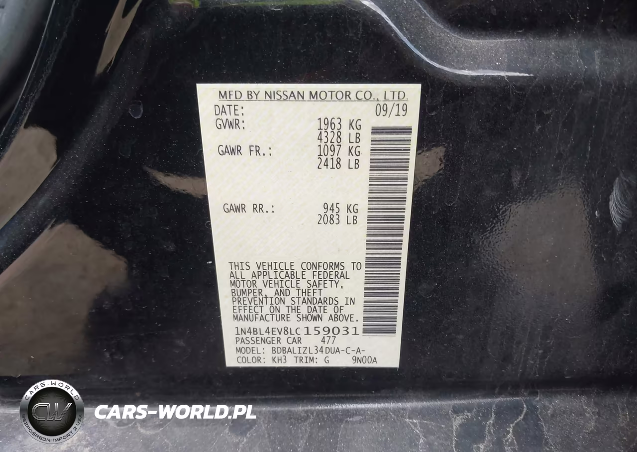 2020 Nissan Altima Sl Fwd VIN:1N4BL4EV8LC159031 - 9