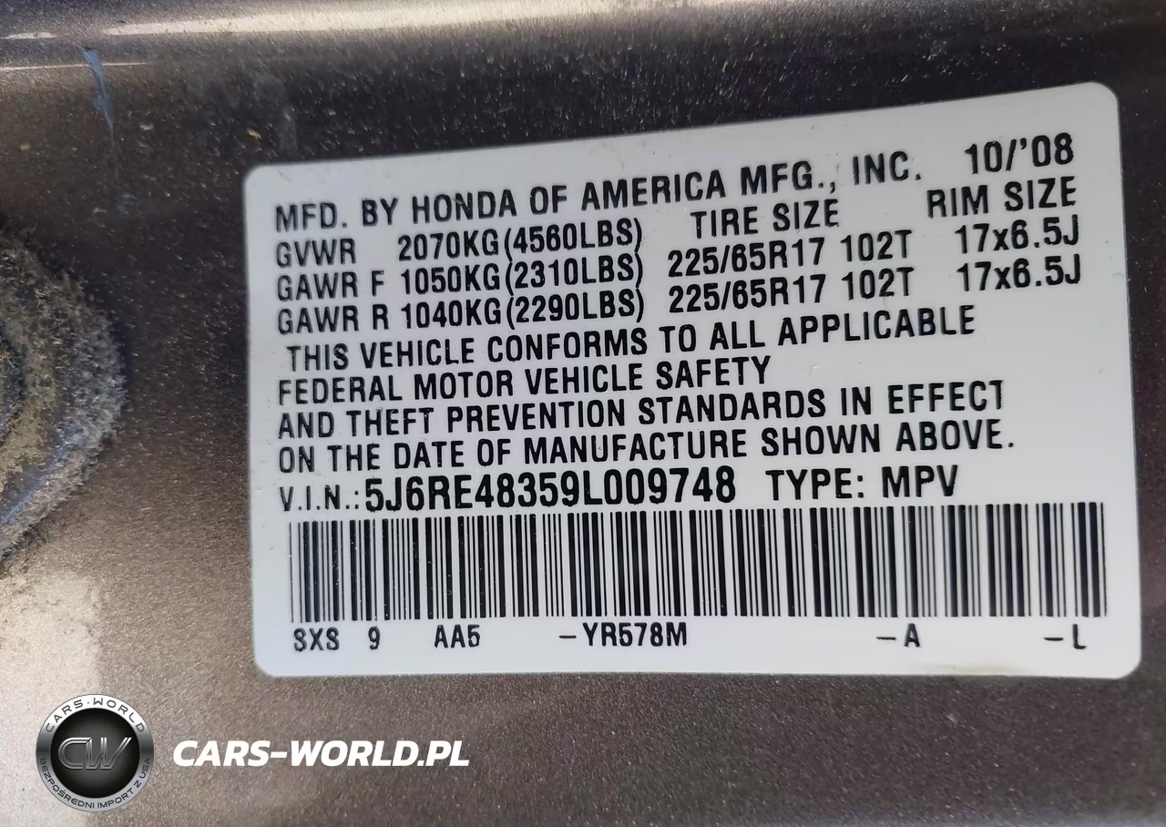 2009 Honda Cr-V Lx VIN:5J6RE48359L009748 - 9