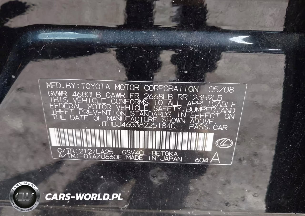 2008 Lexus Es 350 VIN:JTHBJ46G382251840 - 9