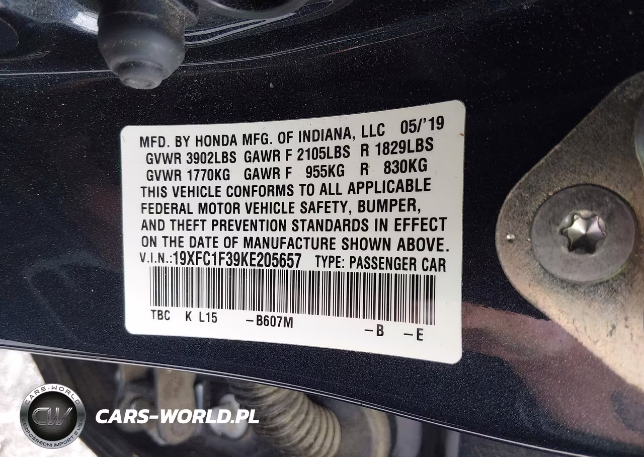 2019 Honda Civic Ex VIN:19XFC1F39KE205657 - 9
