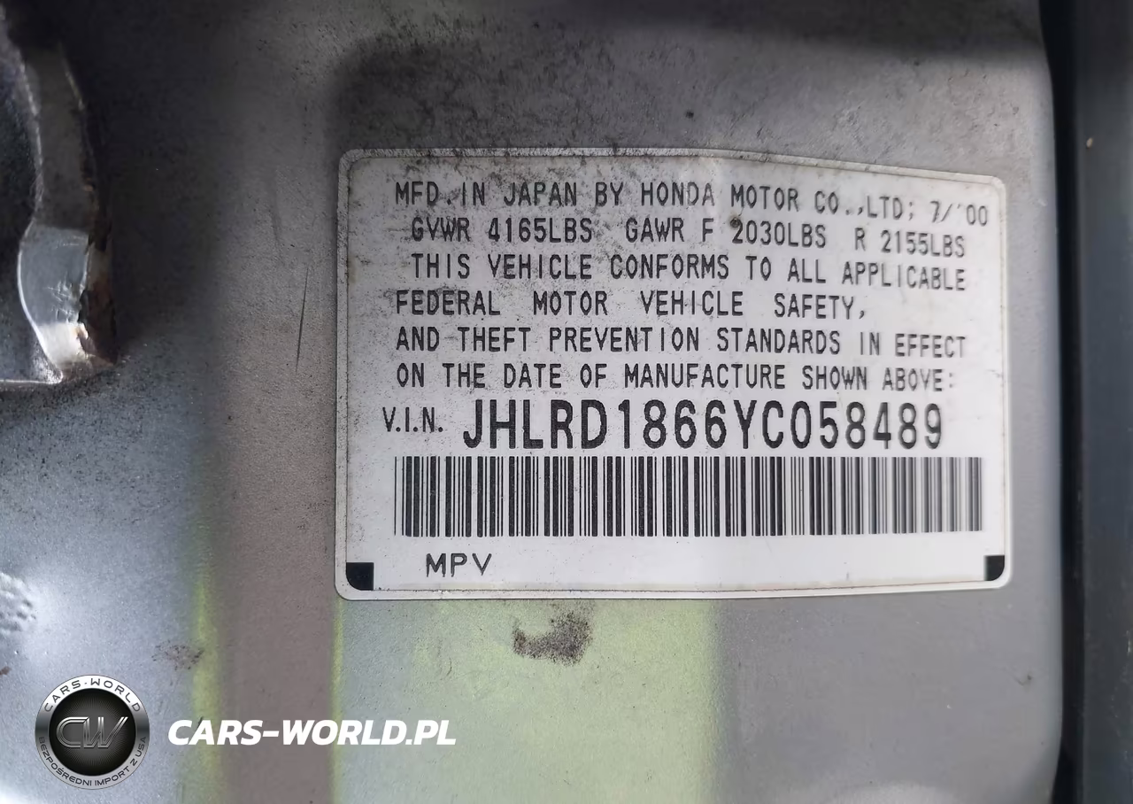 2000 Honda Cr-V Ex VIN:JHLRD1866YC058489 - 9