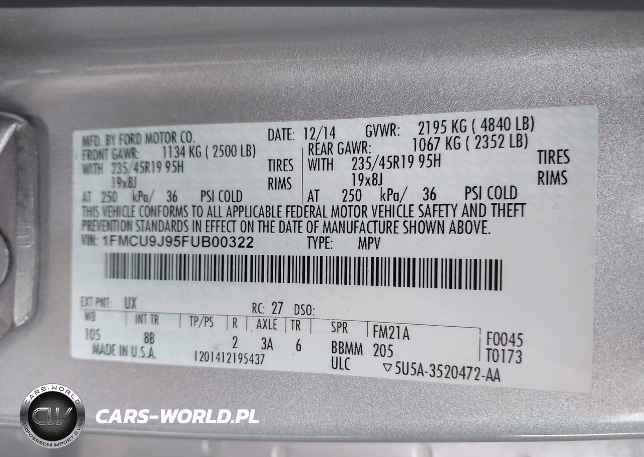 2015 Ford Escape Titanium VIN:1FMCU9J95FUB00322 - 9