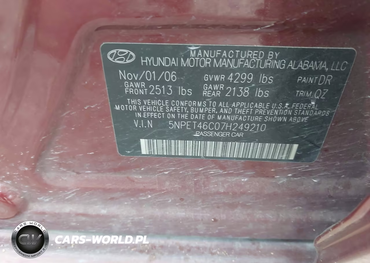 2007 Hyundai Sonata Gls VIN:5NPET46C07H249210 - 9