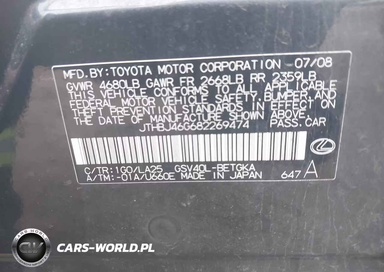 2008 Lexus Es 350 VIN:JTHBJ46G682269474 - 9