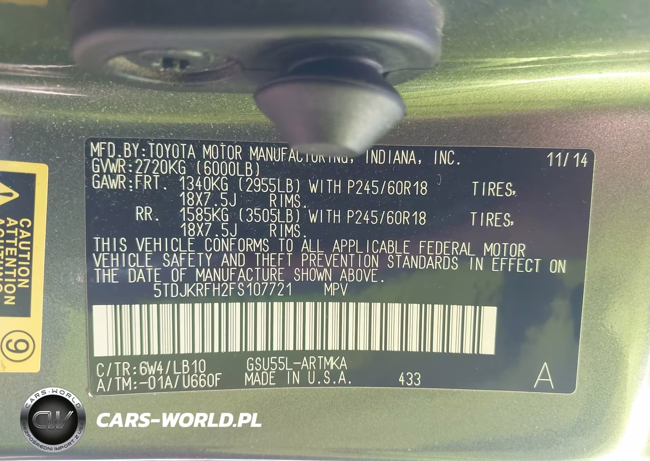 2015 Toyota Highlander Xle V6 VIN:5TDJKRFH2FS107721 - 9