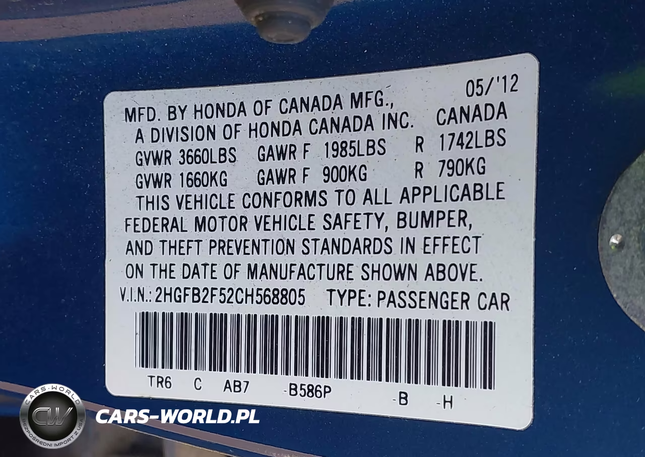2012 Honda Civic Lx VIN:2HGFB2F52CH568805 - 9