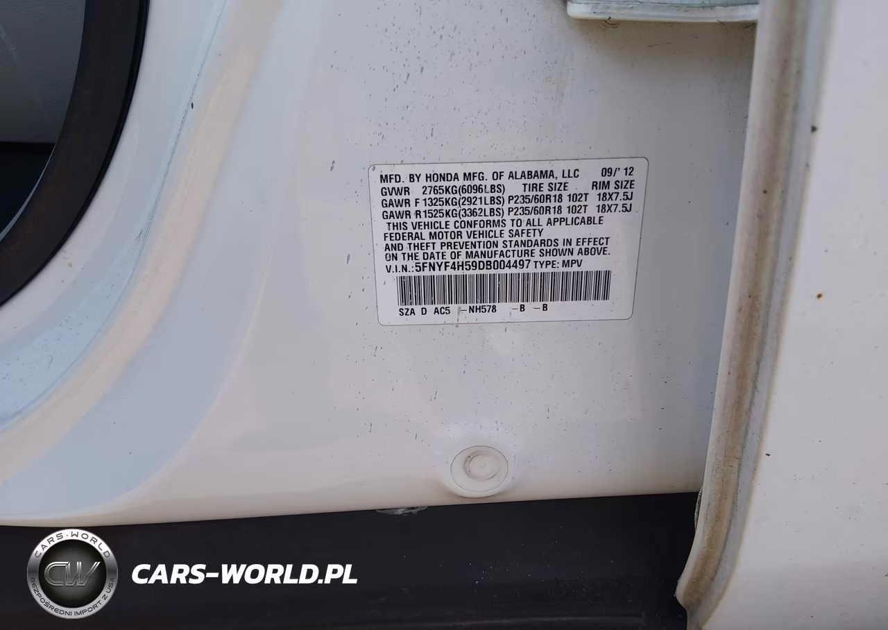 2013 Honda Pilot Ex-L VIN:5FNYF4H59DB004497 - 8
