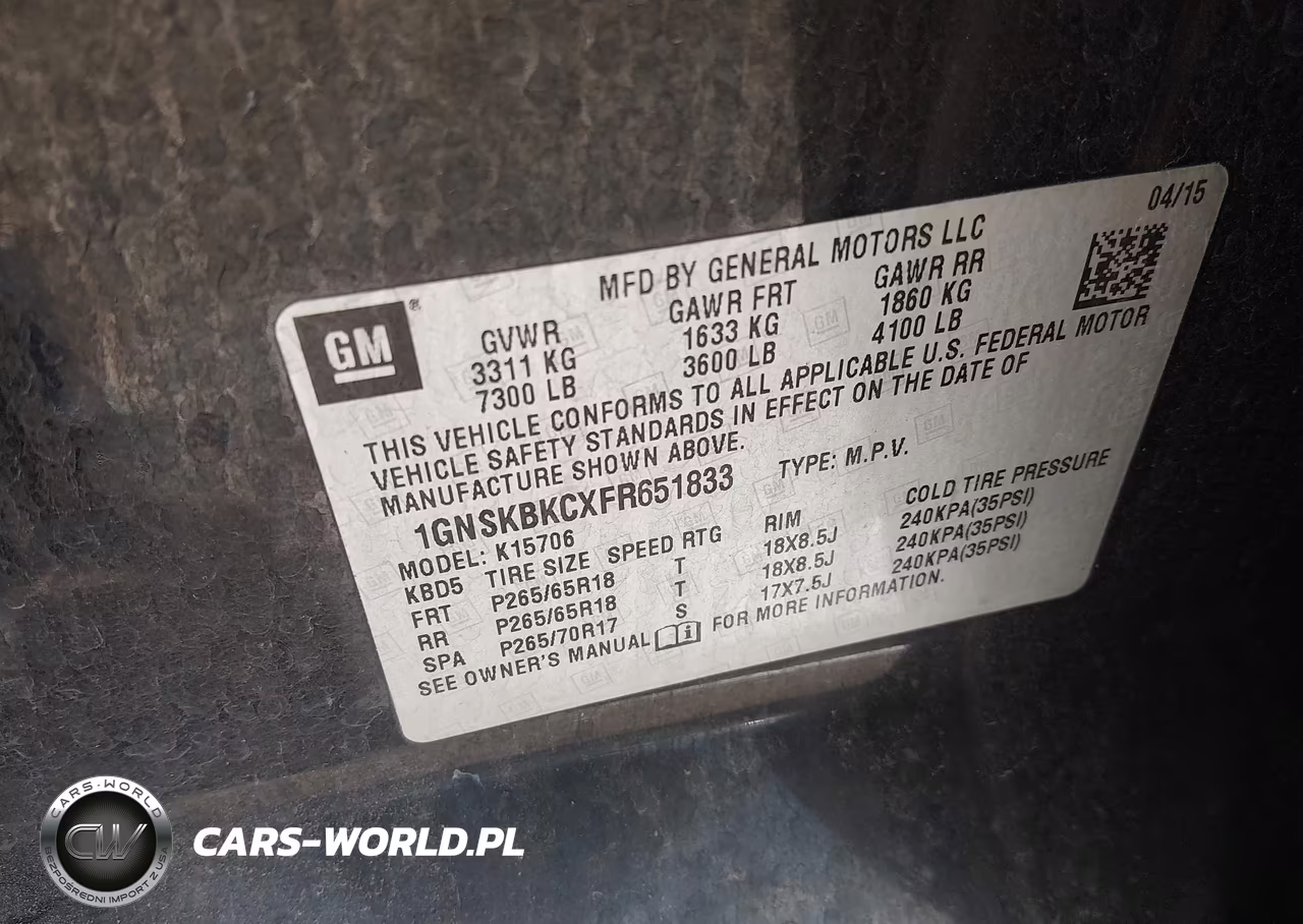 2015 Chevrolet Tahoe Lt VIN:1GNSKBKCXFR651833 - 9