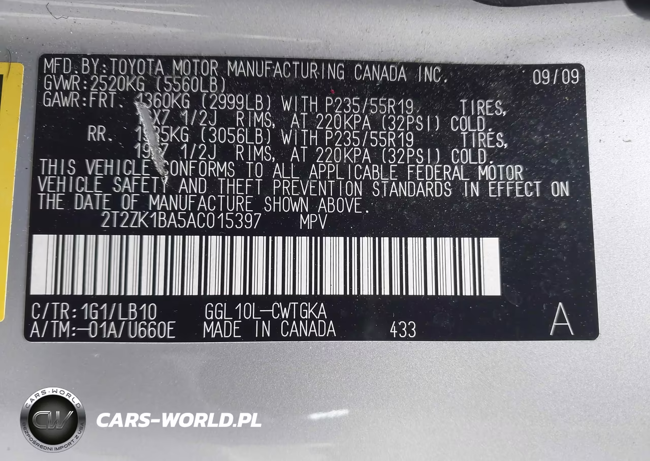 2010 Lexus Rx 350 VIN:2T2ZK1BA5AC015397 - 9