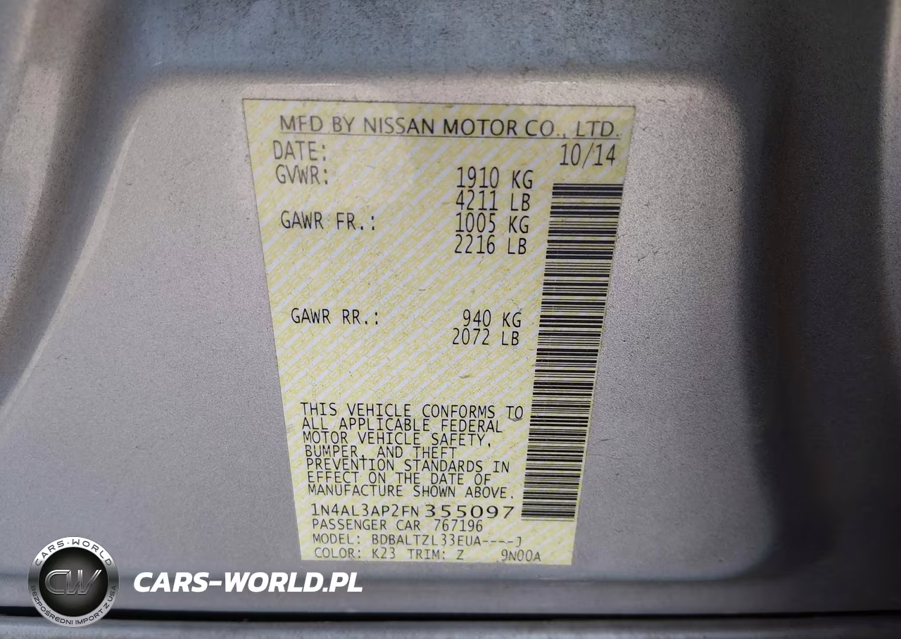 2015 Nissan Altima 2.5 Sl VIN:1N4AL3AP2FN355097 - 9