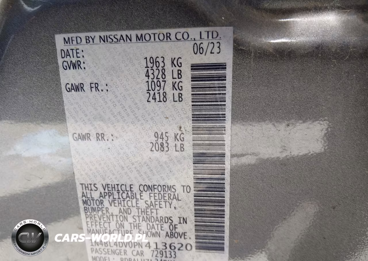2023 Nissan Altima Sv Fwd VIN:1N4BL4DV0PN413620 - 9