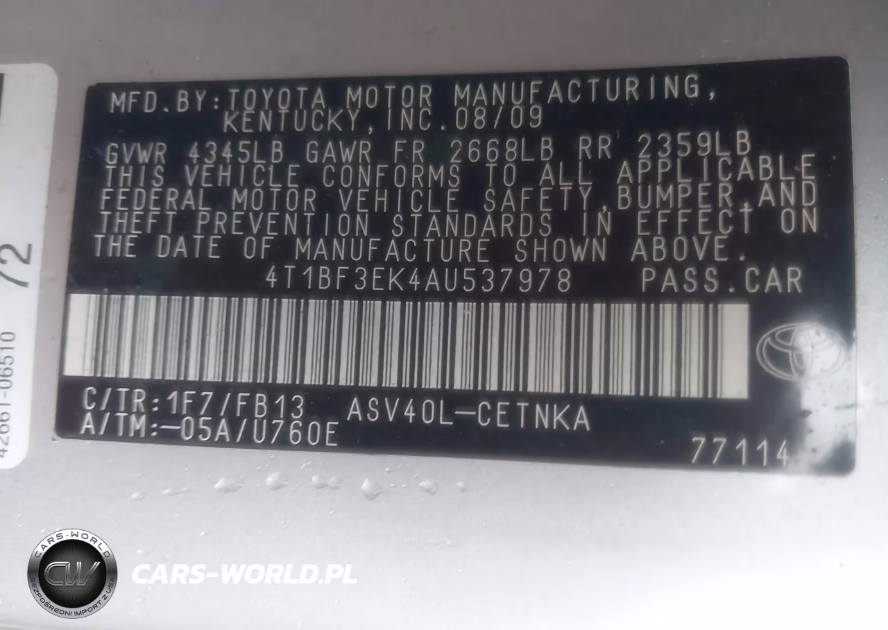2010 Toyota Camry VIN:4T1BF3EK4AU537978 - 9